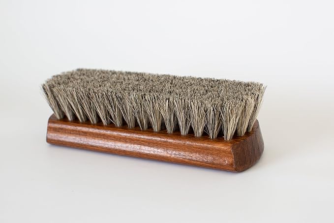 Meltonian Horsehair Polishing Brush for Leather - German Made Shoe Shine Brush with Ergonomic Handle, Gently Cleans and Shines, Won't Scratch, Ensures Comfortable Grip, Grey, 6 Inch