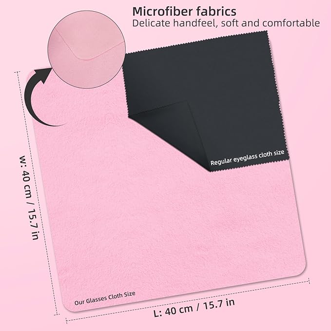 Suede Eyeglass Cloth 15.8 X 15.8 Inches Extra Large Cleaning Cloth Washable, Durable, Ultra-Fine High-Tech Quality Material for Eyeglasses, Lenses, Electronics and Screens, Car Mirrors Pink