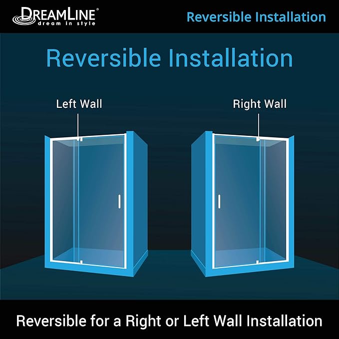 DreamLine Flex 50-54 inch W x 72 inch H Semi-Frameless Pivot Shower Door in Chrome