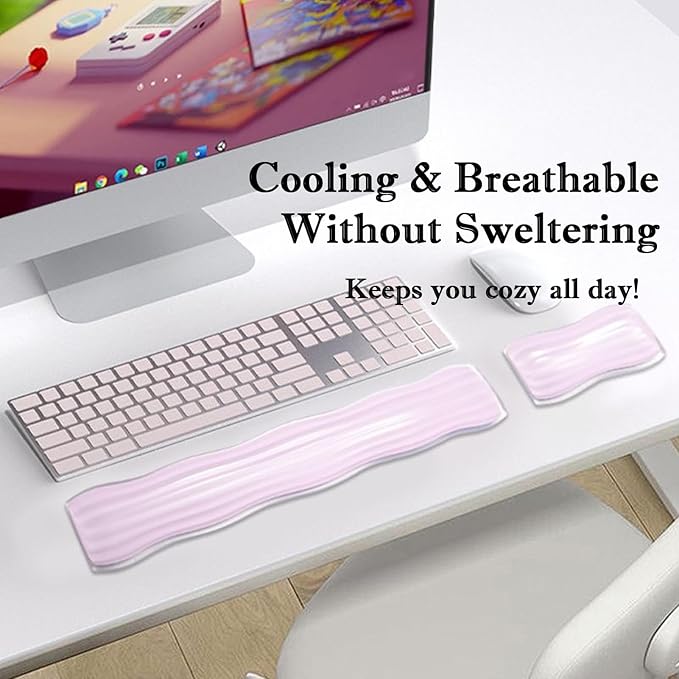 Wrist Rest for Keyboard and Mouse, Ergonomic Gel Keyboard Wrist Rest for Effortless Typing & Pain Relief, Cool Silicone Gel Wrist Support Pad for Gaming, Computers, Laptops, Office Pink