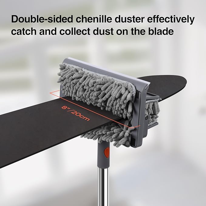 Ceiling Fan Cleaner Duster with 80" Stainless Steel Extendable Pole, 6-in-1 High Reach Fan Duster for Ceiling Fan Blades with 4 Reusable Mop Pads for Fan, Wall, Floor, Blind, Baseboard & Window