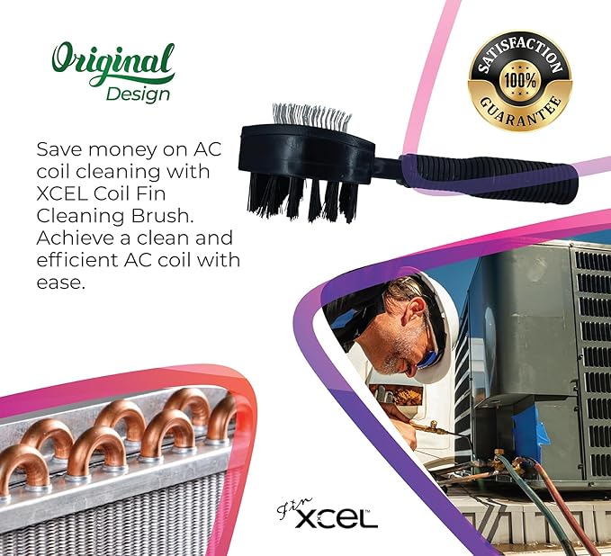 XCEL AC Coil Cleaning Brush & Fin Cleaner Comb – Double-Sided Air Conditioner Coil Brush for Evaporator & Condenser, Stainless Steel Pins, Safe for AC Fins, Heavy Duty HVAC Coil Cleaner Tool
