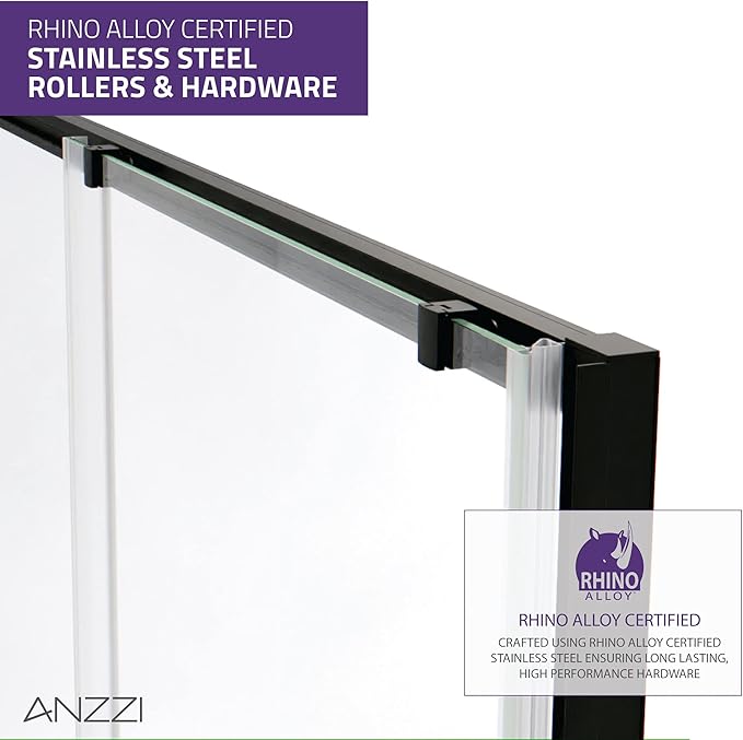 ANZZI 72 x 60 inch Framed Shower Door in Matte Black | Halberd Water Repellent Glass Shower Door with Seal Strip Parts | Easy Glide Rollers Sliding Shower Door | SD-AZ052-02MB