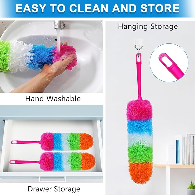 2 Pack Microfiber Hand Dusters,Reusable, Bendable and Washable, Feather Duster