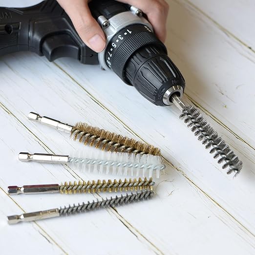 HARFINGTON 2pcs Stainless Steel Bore Brush 17mm Dia Cleaning Wire Brush with Handle 1/4 Inch Hex Shank for Tubes, Ports, Bearings
