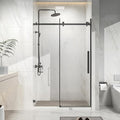 Frameless Shower Door 48" W x 72" H, 1/4" Clear Tempered Glass, Sliding Design, Reversible Installation, Matte Black Finish, Space-Saving Glass Shower Door for Small Bathrooms