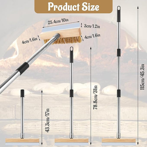 1 Pcs Adjustable Pizza Oven Brush with Scraper, Brass Bristles Pizza Stone Brush with Detachable Handle, Pizza Oven Accessories for Cleaning Pizza Oven
