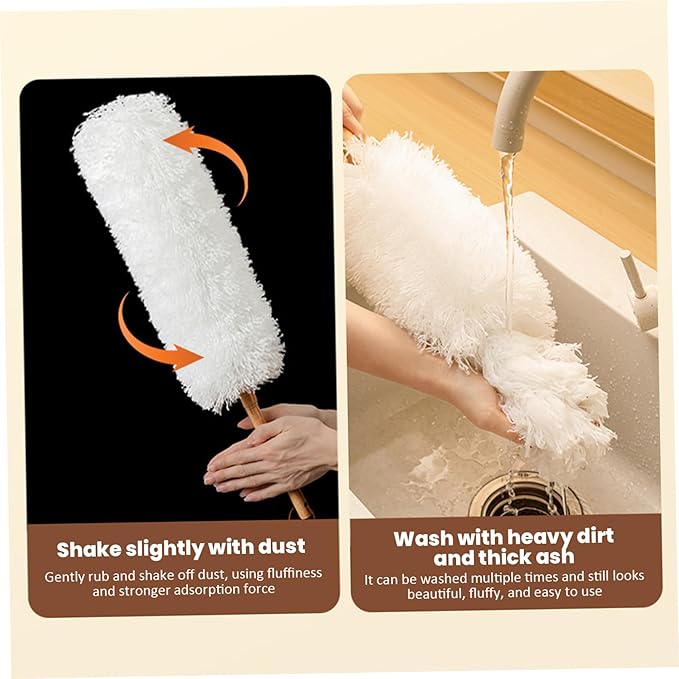 NIDONE Dusters for Cleaning 20in Static Fluffy Lambswool Duster with Wood Handle Bendable Washable Cleaning Tools for Ceiling Fan, Window, Computer, Shelves