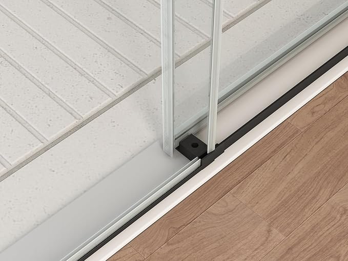 Sunrosa 44"-48" W x 76" H Frameless Shower Door, Sliding Shower Door with Handle, Glass Shower Door with 5/16" (8 mm) Clear SGCC Tempered Glass, Matte Black
