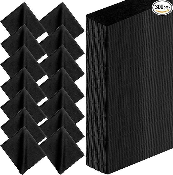 Leelosp 300 Pcs Glasses Cleaning Cloth Microfiber Glasses Wipes Assorted Colors Cloth for Cleaning Eyeglasses Camera Lens Cell Phones Laptops LCD TV Screens and More, 6 x 7 Inch(Black)