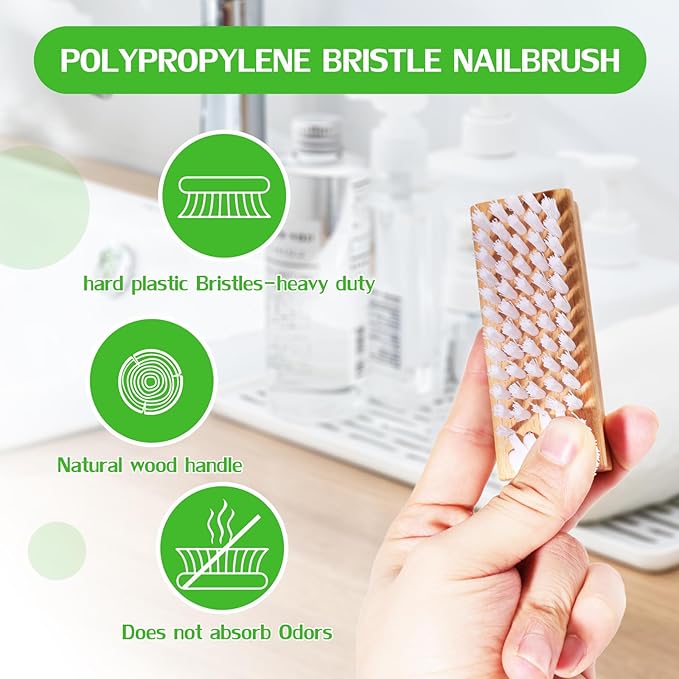 2 Pack Non-Slip Wooden Hand & Nail Brush,Dual-Sided Fingernail Scrub Brush for Deep Cleaning Nails,Hands & Feet Heavy Duty Mechanic Hand Brush with Stiff Bristles and Molded Beech-wood Grip