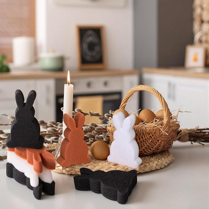 Tioncy 12 Pack Kitchen Sponges Bulk Dual Sided Scrubber Sponges Dishwashing Kitchen Cleaning Accessories for Household Supplies(Easter Bunny,White, Brown, Black)