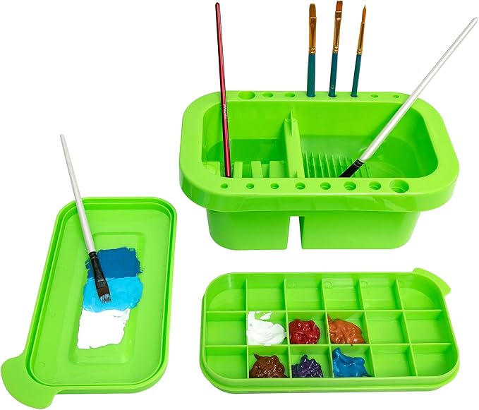 MyLifeUNIT Paint Brush Cleaner, Paint Brush Holder and Organizers with Palette for Acrylic, Watercolor, and Water-Based Paints (Lawn Green)