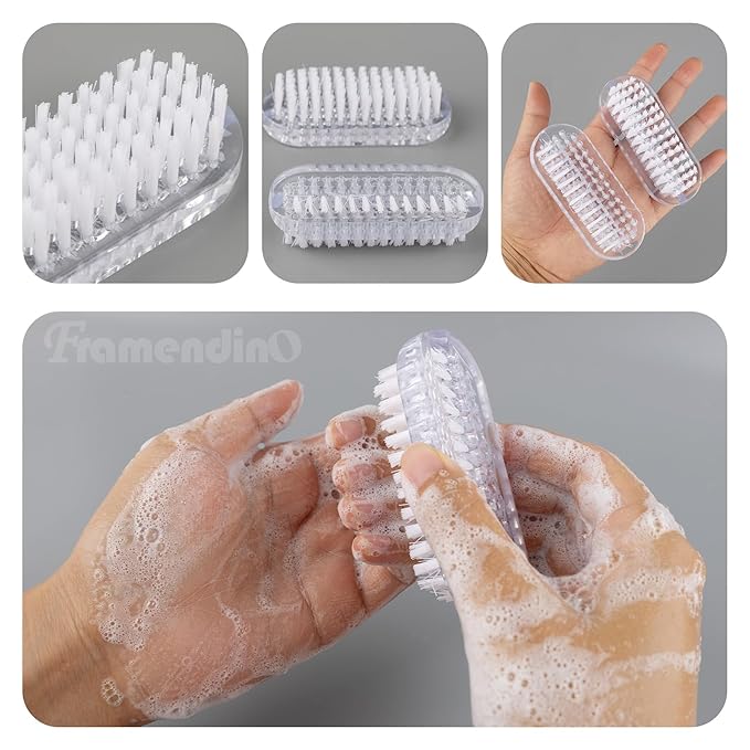 Framendino, 4 Pack Cleaning Nail Brushes Two Sided Hand Scrubbing Brush Plastic Fingernail Toes Scrubber for Women Men