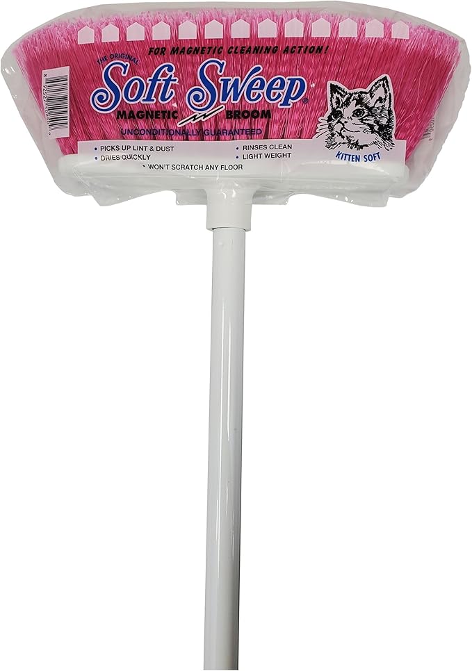 The Original Soft Sweep Magnetic Action Brooms - 12 Pack of Brooms - Assorted Colors (Pink, Purple, Yellow, Blue) - Soft Bristle Broom - Perfect for Wood Floors