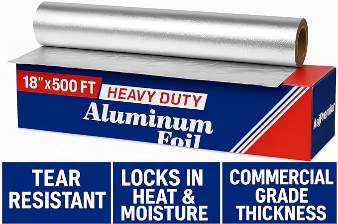 Heavy Duty Aluminum Foil - Commercial Grade Extra Thick - 18 Inch X 500 Ft Roll - Tear-Resistant Foil For Restaurants, Catering, BBQ, Food Prep & Outdoor Grilling