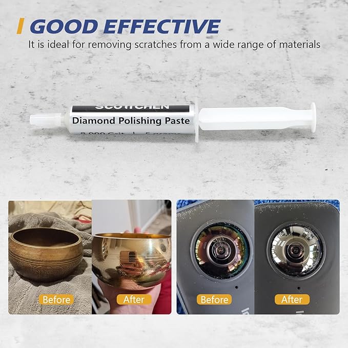 SCOTTCHEN Diamond Polishing Paste & Wool Cloths Kit,Each 6pcs,Polishing Paste 400/1,200/4,000/8,000/50,000/100,000 Grit, for Jewelry, Metal, Ring, Glass, Coin