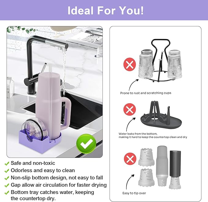 Water Bottle Drying Rack, Silicone Tumbler Drying Rack, Baby Bottle Dryer Holder, Cup Dryer for Stanley 20/30/40 oz, Mugs, Glasses