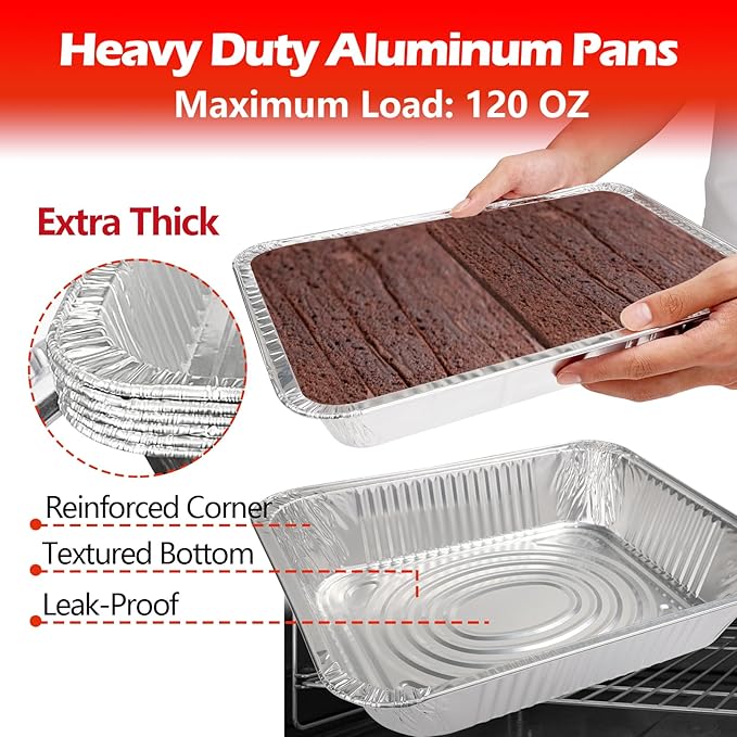 9x13 Aluminum Foil Pans with Lid, 30 Pack Disposable Trays Half Size Heavy Duty Tin Pans Deep Food Containers For Cooking, Meal Prep, Baking, Roasting, Chafing, Heating or Steam Table