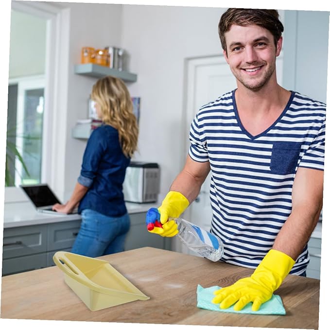 Handheld Dustpan for Home and Office, 2pcs Small Size with Handle, Ergonomic Lime Yellow Cleaning Dustpan for Desk and Daily Use