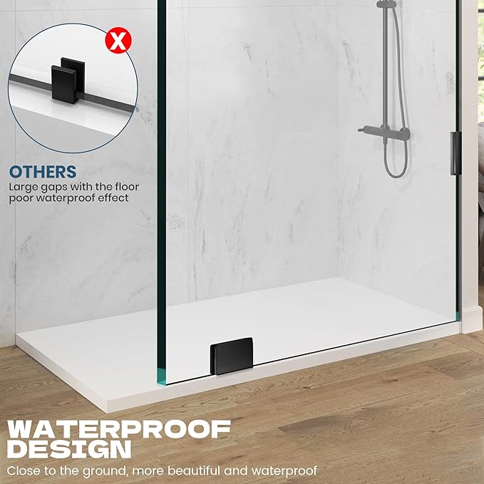 Frameless Shower Door, 36" W ×76" H Fixed Shower Glass Panel with Clamps, 5/16"(8mm) Glass Shower Doors, Clear Tempered Bathroom Shower Screen in Matte Black