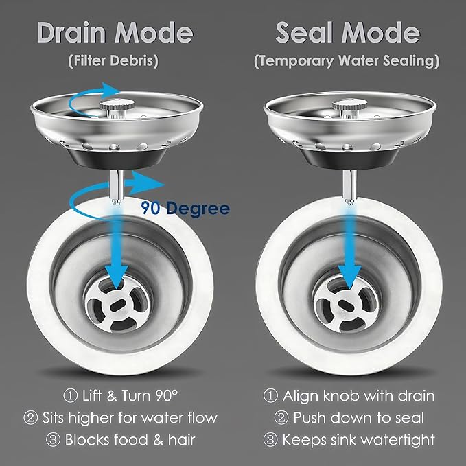 Kingrol 4 Pack Kitchen Sink Strainers with Rubber Stoppers - Stainless Steel Drain Basket Replacement, Fits 3.5 Inch Standard Sink Drain, Prevents Clogs, Easy Clean, Rust Resistant