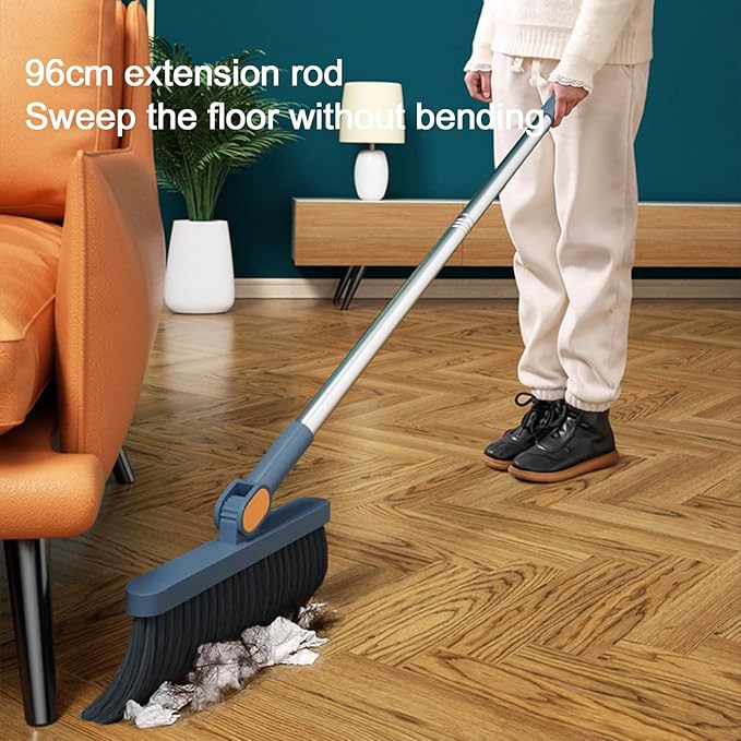 Broom and Dustpan Set, Long Adjustable Handle Indoor Sweeping Brooms, 180° Rotating Broom with Standing Storage and Scraping Teeth Dustpan to Clean Hair for Home Kitchen