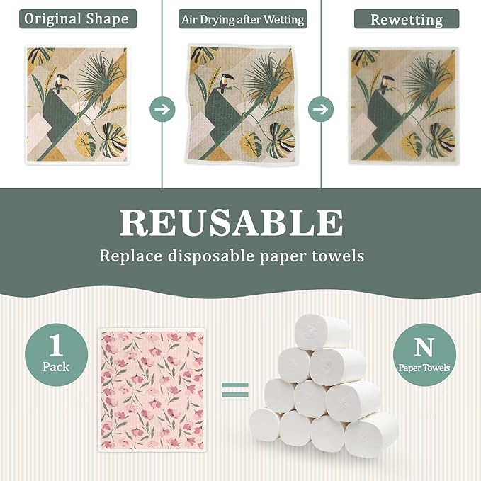 YoulerTex Swedish Dishcloths Dish Towels Set: 6 Packs Cellulose Sponge Cloths Reusable Cleaning Cloths for Kitchen Absorbent Reusable Paper Towels Dish Cloth Non-Scratch No Odor (8 Pcs Animal)