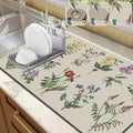 LOKHOM Dish Drying Mat for Kitchen Counter, 17"x32" Absorbent Coffee Bar Mat with Vintage Sage Flower Herbs, Dish Drainer Rack Mats for Kitchen Counter Coffee Maker Pot Dining Room Decoration