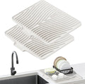 Silicone Dish Drying Mat, Stone Drying Mat for Kitchen Counter with Built-In Drain, Non-Slip Drain Pad with Built-in Drain, Heat Resistant Stone Drying Mat, Cream-2pcs, 20" x 15"