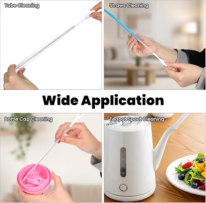 4 Pcs Straw Cleaner Brush, 4 Diameters, 10 Inch Straw Cleaner for Water Bottle, Heavy Duty Cleaning Brush Set for Various Straws, Comfort Grip Handle