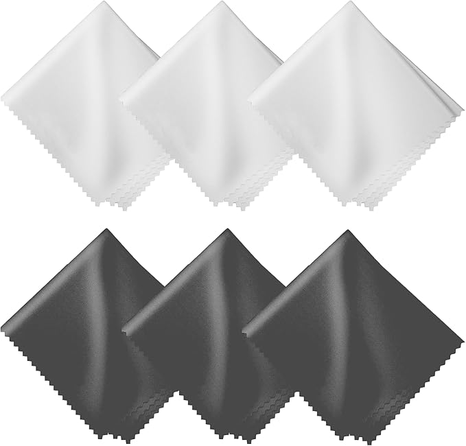 Microfiber Cleaning Cloths 6 Pack – 6x7 Inch Lint‑Free Lens & Screen Cleaner – Eyeglass Camera Phone Tablet TV Cloth – Reusable Scratch‑Free Streak‑Free – 3 Dark Grey & 3 White Individually Wrapped