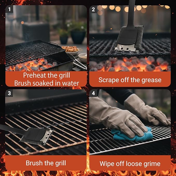 BBQ Grill Brush for Outdoor Grill Accessories with Stainless Steel Scraper Grill Brush Bristle Free Flat Top Grill Cleaner BBQ Cleaning Brush for All Grill Types