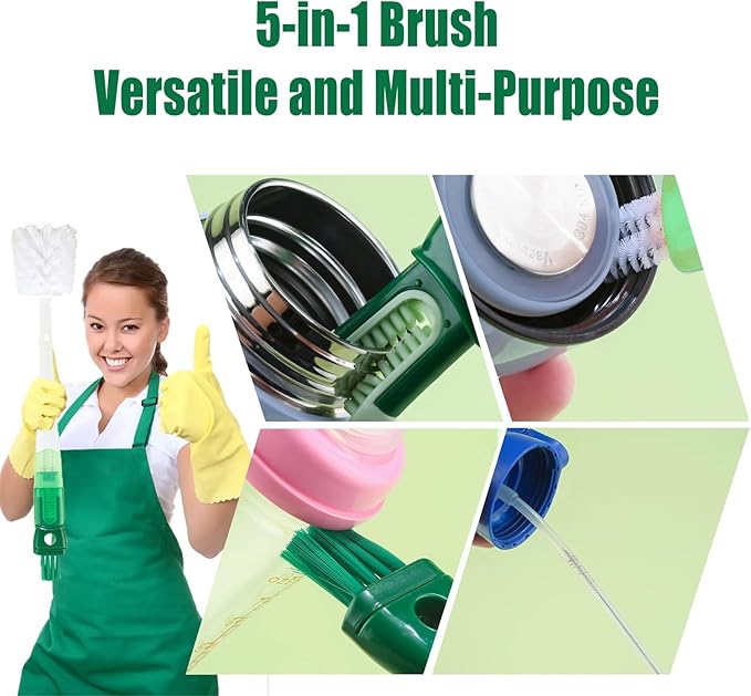 Water Bottle Cleaner Brush,5-in-1 Bottle Scrubber Brush for Cleaning Bottles Set