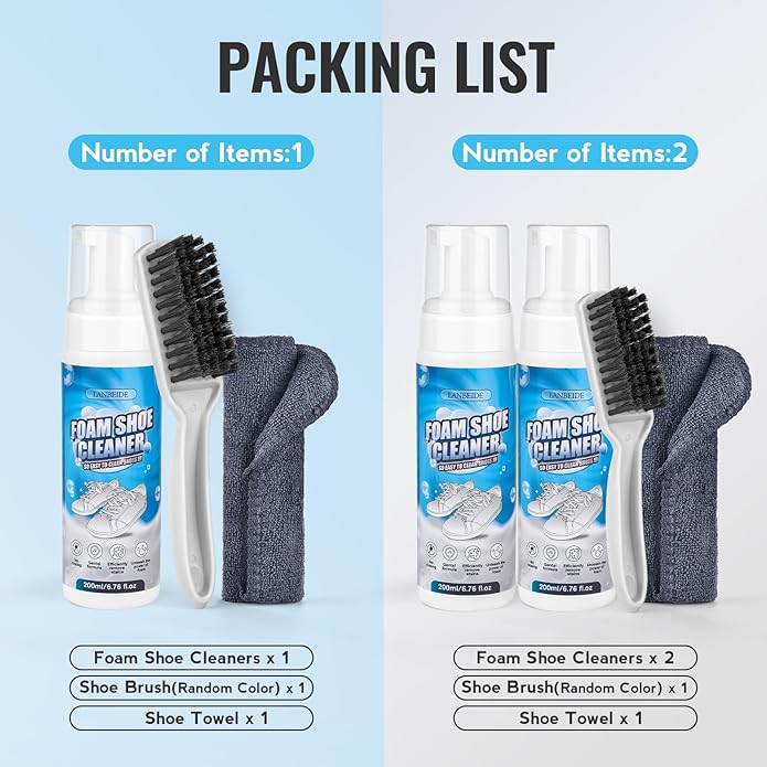 LANBEIDE Shoe Cleaning Kit - 6.76 Oz Sneaker Cleaner with Brush and Towel, White Shoe Cleaner Foam