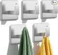 Auxmir Adhesive Hooks 15lb(Max) Towel Hooks, 5 Pack No Drilling Damage Free Wall Hooks, Thicken SUS304 Stainless Steel for Coat Robe, Waterproof Oilproof Rustproof for Bathroom Kitchen Office, Silver