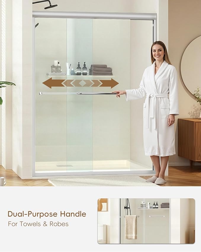 Shower Door 56-60'' W x 72'' H Semi-Frameless & Double Sliding, 1/4 inch (6mm) Thickness Clear Tempered Glass for Walk-in Shower,Brushed Nickel