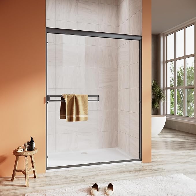 Shower Door 50-54 in. W x 72 in. H, UCALAFEE Semi-Frameless Double Sliding Shower Door with 1/4" (6mm) SGCC Clear Tempered Glass, Silent Soft-Close & Anti-Leak Walk-in Shower Door, Matte Black