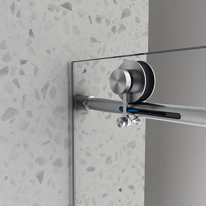 Favfurish Single Sliding Shower Door,49"-54" W x 76" H Frameless Shower Door with 5/16" (8mm) Thick SGCC Tempered Glass W/Adjustable Soft Closing,Bathroom Glass Door for Spa（Brushed Nickel ）
