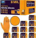 Inspire Heavy Duty Orange Nitrile Gloves | ULTRA 8 Mil Diamond Textured Grip | Industrial Mechanic Disposable Cleaning Gloves