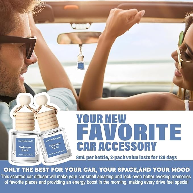 HoogaLife Car Air Freshener Diffuser 2 Pack Hanging Air Freshener Diffuser - VoIeano Lava Fragrance Oil Air D iffuser for Car, 45+ Days Long Lasting Fragrance Made in USA (V53)