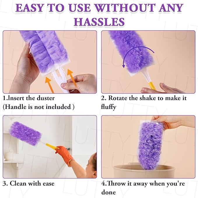 Dusters Refills 60 Count 360°Double-Sided Electrostatic Dusting Pads with Upgraded Thick Fibers, Disposable Duster Heads for Blinds Ceiling Fans Furniture Compatible with Swiffer Dusters（Purple）