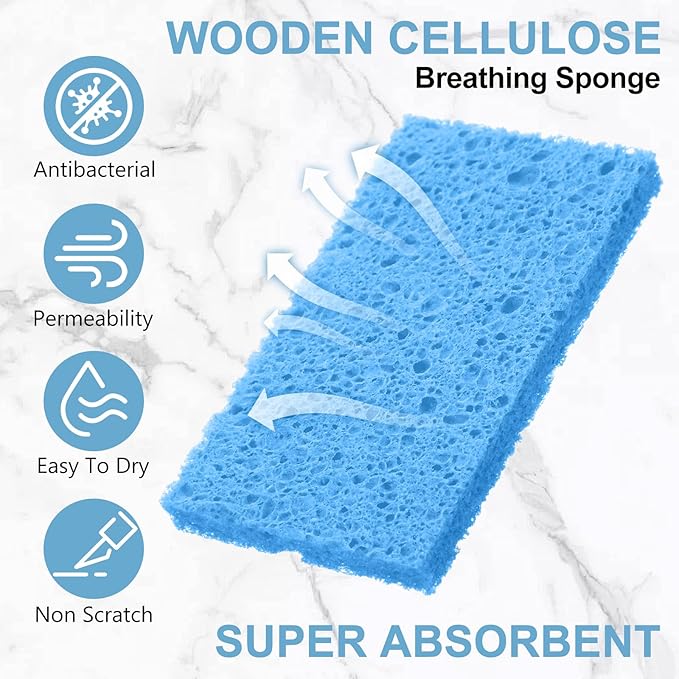 Zhengmy 100 Pieces Sponges Kitchen Compressed Sponges Bulk Natural Dish Sponge Compressed Wood Pulp Cleaning Sponge Without Scratching for Kitchen Bathroom, 3.9 x 2.4 x 0.12 Inch (Blue)