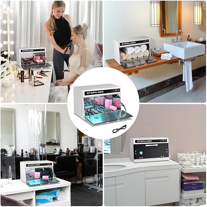 13L Nail Tool Cleaning Machine Cabinet 185 to 254 nm Blue Light Removable Rack & Viewing Window Towels Clean Case for Office Salon Barbershop Spa Equipment Home Metal Tools