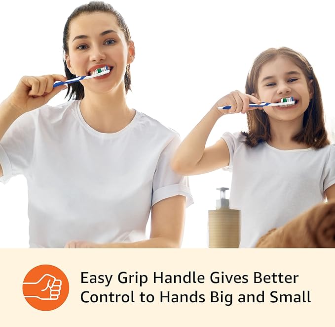 Amazon Basics Clean Plus Soft Bristle Toothbrushes with Angled End-Tuft, Cheek and Tongue Cleaner, Full Size, 10 Count, 1 Pack (Previously Solimo)