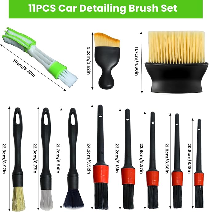 11 Pcs Car Interior Detailing Brush Set, Car Interior Soft Cleaning Brush for Interior Automotive Air Vent, Dashboard, Leather, Wheel, Air-Conditioning Outlet Cleaning