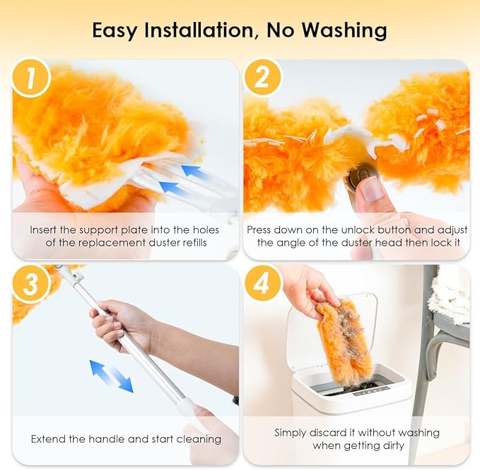 Extendable Duster Kit with 6FT Telescoping Handle & 12 PCS Duster Refills, 360° Disposable Microfiber Pads for Home Cleaning, Ceiling Fan, Blinds, Furniture (Duster Kit (13 PCS))