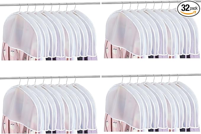 Patelai 32 Pcs 2" Gusseted Shoulder Covers for Hanging Clothes 24" x 12" Plastic Garment Dust Covers Protectors for Closet Storage Suit, Coats, Jackets, Dress Closet Storage(Translucent)