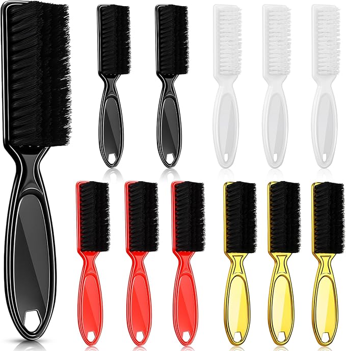Patelai 12 Pcs Barber Clipper Brush Blade Trimmer Cleaning Brush for Fades Nail Neck Duster Manicure Salon(Red, Black, Gold, White)