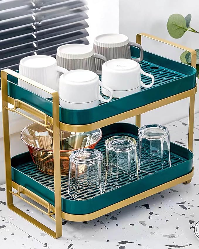 Cup Drying Rack Stand 2 Tier Organizer Countertop Station Shelf Strong Carbon Steel Multi-Functional Storage Organizer for Home Office Kitchen Coffee Cups, Mugs, Glass cups Etc White